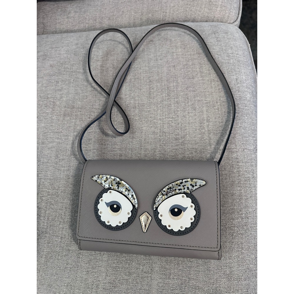 Kate Spade Gray‎ Owl Applique Crossbody Bag Cute Designer Purse